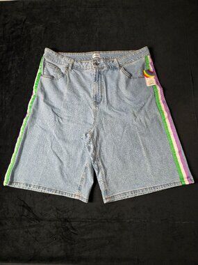 PRIDE Rainbow Stripe Denim Bermuda Shorts Light Wash XL NWT